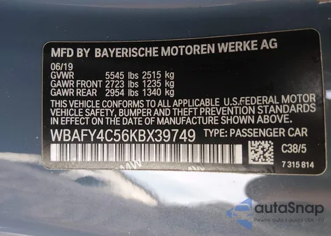 2019 BMW M850I xDrive из США, поврежденный, VIN WBAFY4C56KBX39749